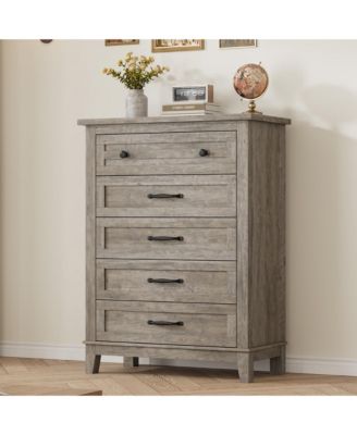 5-Drawer Grey Freestanding Wooden Chest, 41.3" Tall, Vertical Dresser for Living Room, Bedroom, Entryway