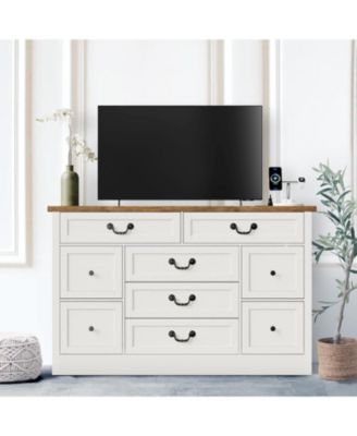 9-Drawer Engineered Wood Farmhouse Dresser with Built-In Charging Station and Anti-Tip Device