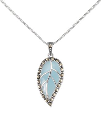 Marcasite Blue Agate (2.5 ct. t.w.) Leaf Pendant Necklace in Sterling Silver