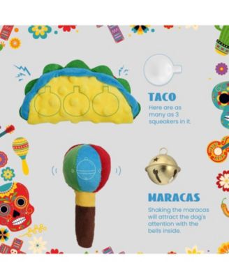 Mexican Style Squeaky Dog Toys, Cute Soft Plush Stuffed Crinkle Chew Puppy Toys for Small Medium Breed, 8 Packs