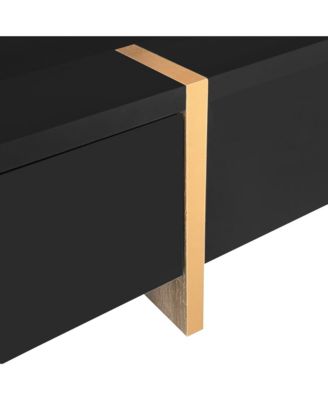 High Gloss Coffee Table with 4 Drawers, Multi Storage, Wood Grain Legs