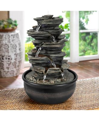 15.7” Rock Falls Tabletop Fountain, 5-Tier Indoor Waterfall with LED Lights for Home, Office, Zen Relaxation Decor