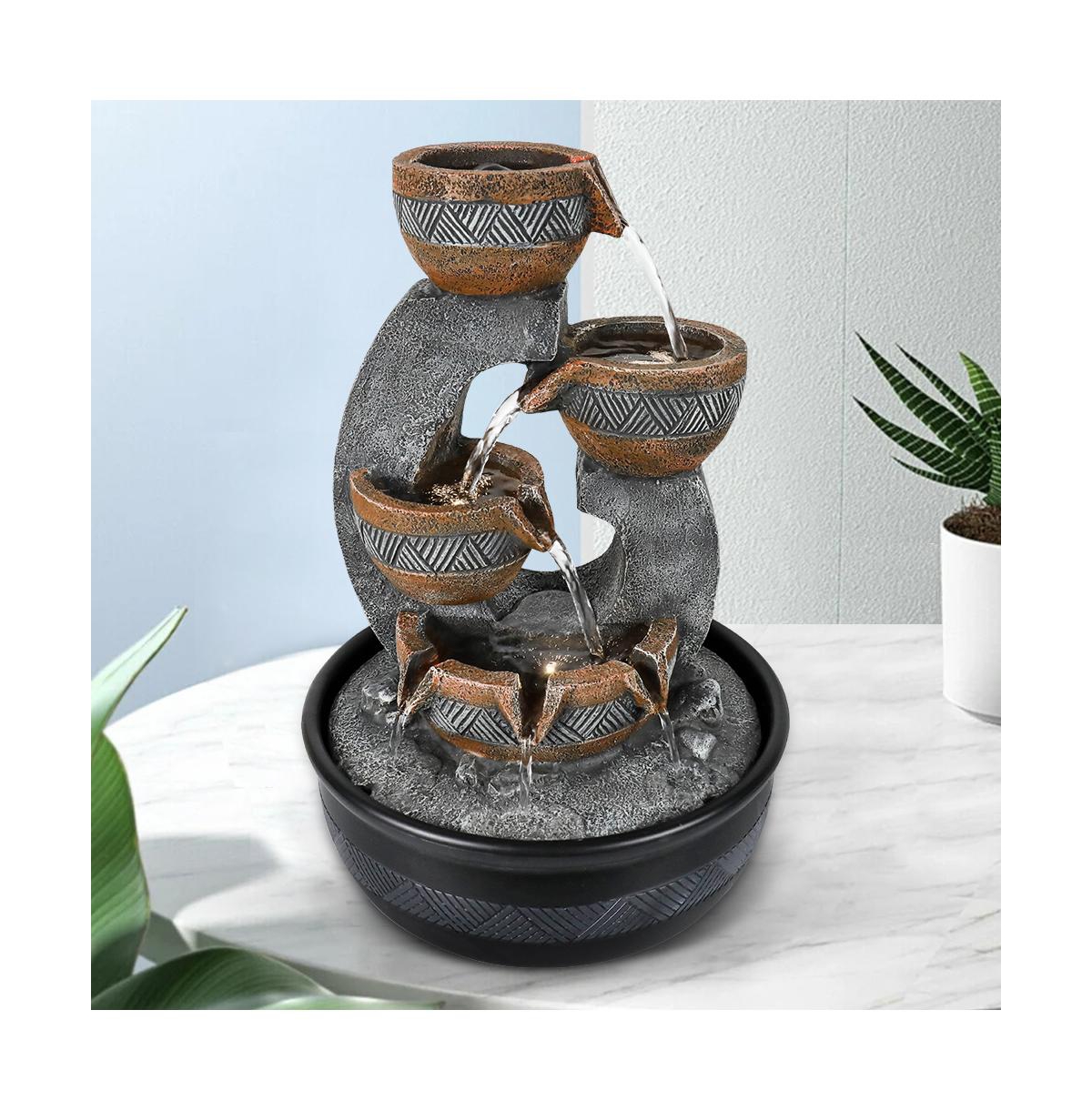 SunJet 15.7” Tabletop Water Fountain with Led Lights, Desktop Waterfall Fountain with Relaxing Water Sounds for Home & Office Decor