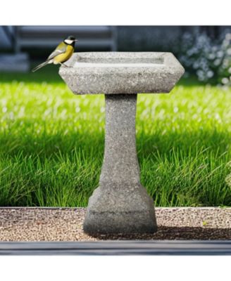 22.8" H Concrete Birdbath with Pedestal – 15" Dia Outdoor Freestanding Garden Bird Feeder & Bath for Patio, Yard, Decor