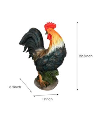 22.8" Rooster Garden Statue - Large Concrete Chicken Figurine for Outdoor, Garden, Backyard, Deck, Office, and Home Decor
