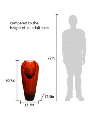 30.7" High Modern Concrete Water Fountain - Indoor/Outdoor Jar-Style Cascading Waterfall with LED Lights for Home, Garden, and Backyard Decor