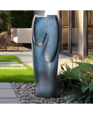 38.7"H Outdoor Water Fountain - Modern Tall Jar Fountain with Lights & Pump for Garden, Patio, Yard, or Home Decor