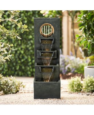 39.3"H Modern Outdoor Fountain - 4-Tier Garden Fountain with LED Light for Patio, Yard, Porch, Deck & Home Decor