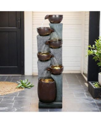 53.5" High 6-Tier Outdoor Indoor Water Fountain, Polyresin Cascading Waterfall with LED Lights for Garden, Patio, Yard, Home Decor