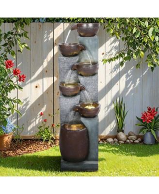 53.5" High 6-Tier Outdoor Indoor Water Fountain, Polyresin Cascading Waterfall with LED Lights for Garden, Patio, Yard, Home Decor