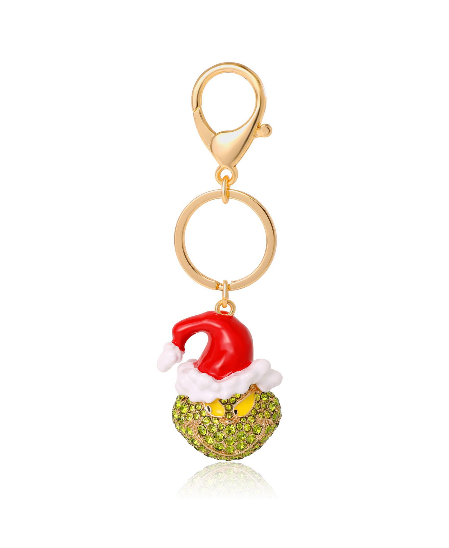 The Grinch Crystal Keychain with Santa Hat, Gold-Tone
