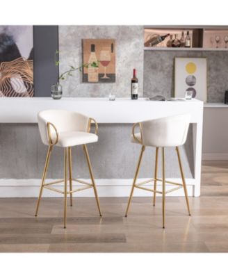 30 Inch Set of 2 Bar Stools Beige