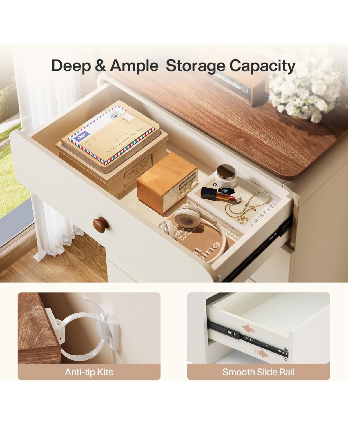 Tribesigns White Storage Cabinet with 5 Drawers, Vertiacl Drawer