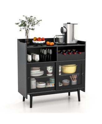 Kitchen Buffet Sideboard Organizer Liquor Bar Cabinet with Wine Rack & Sliding Door