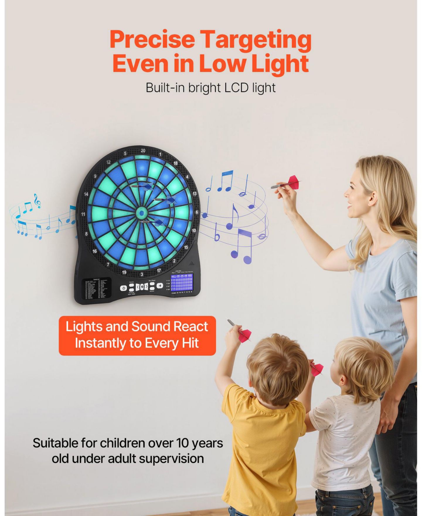 Детская игрушка Mecale LED-Illuminated Electronic Dart Board, 48 Games, Ages 3+, цвет: Синий — фото 9