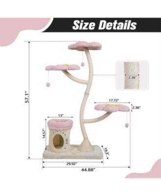  57.1'' Cat Tree with Blooming Platforms Bed in Pink