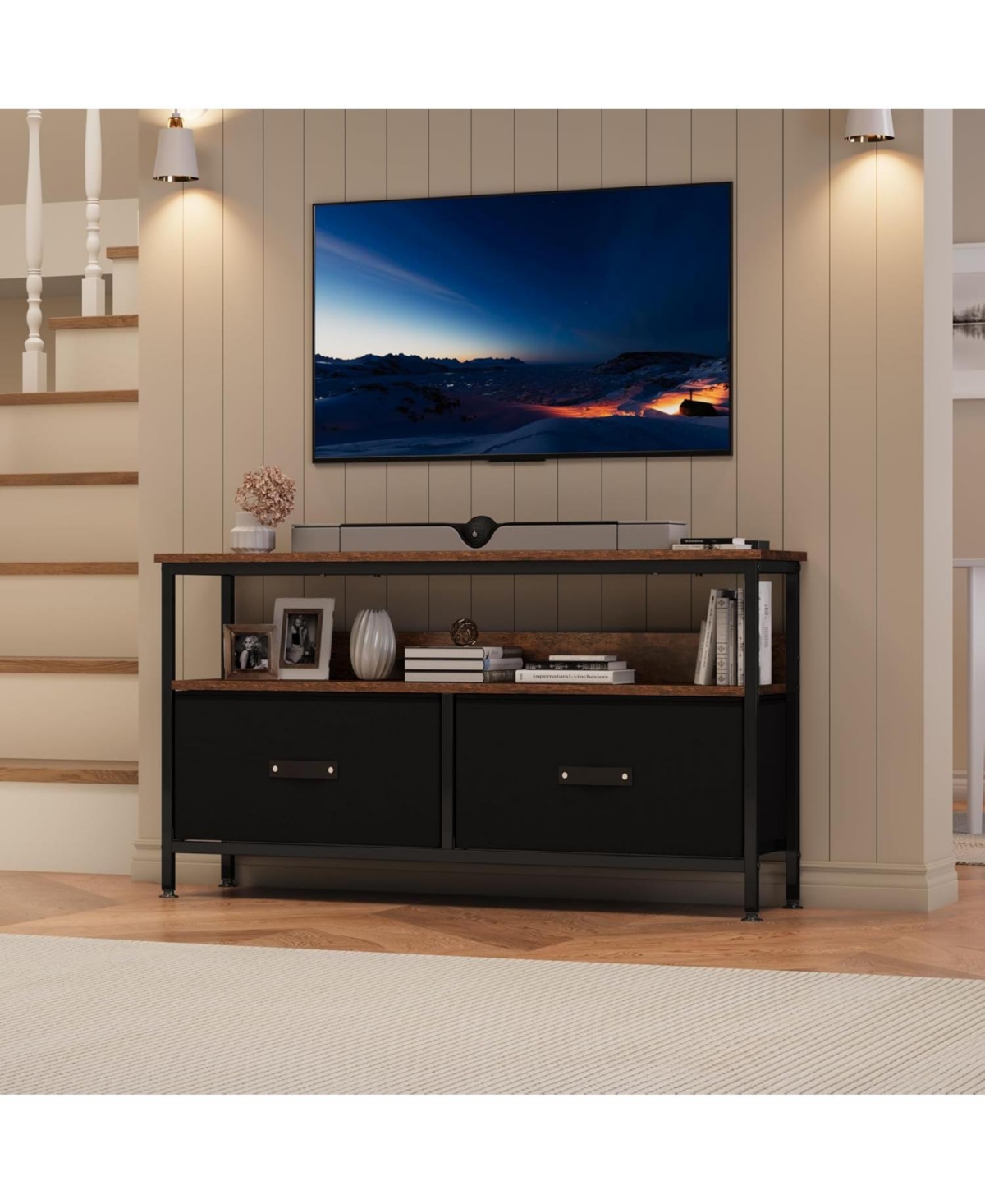 gaomon Multi-Functional Tv Stand with Fabric Drawers, Space-Saving Storage Cabinet for 32-55" TVs