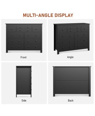 10-Drawer Black Dresser 47" Wide, Long Wooden Chest Storage Cabinet