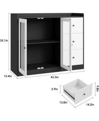 43 Inch Buffet Cabinet with Storage, Modern Sideboard with Guardrail, Adjustable Shelves, 3 Drawers, Kitchen