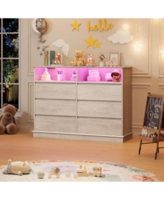 6-Drawer Modern Wide Wood Dresser, Large Chest of Drawers with Wide Top for Bedroom, Closet, Living Room, Hallway