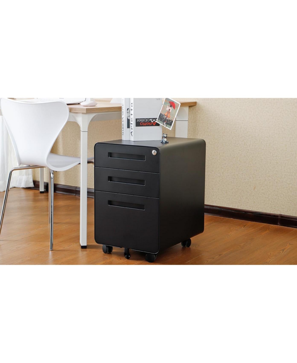 gaomon 3 Drawer Mobile File Cabinet with Lock, Under Desk Metal Filing for Home Office