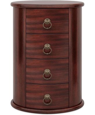 Solid Wood End Table, Round Side Table with 4 Drawers