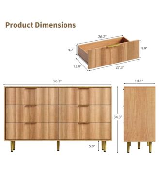 Modern Fluted Drawer Dresser Wood Chest of Drawers with Metal Handles and Legs, Storage Organizer Cabinet