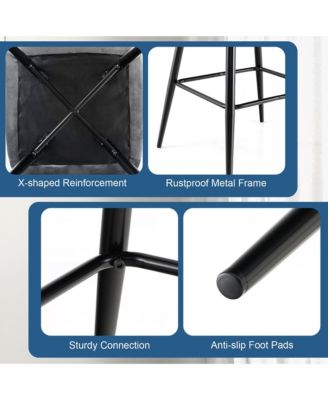 Set of 2 Velvet Bar Stools Bar Height Kitchen Dining Chairs with Metal Legs