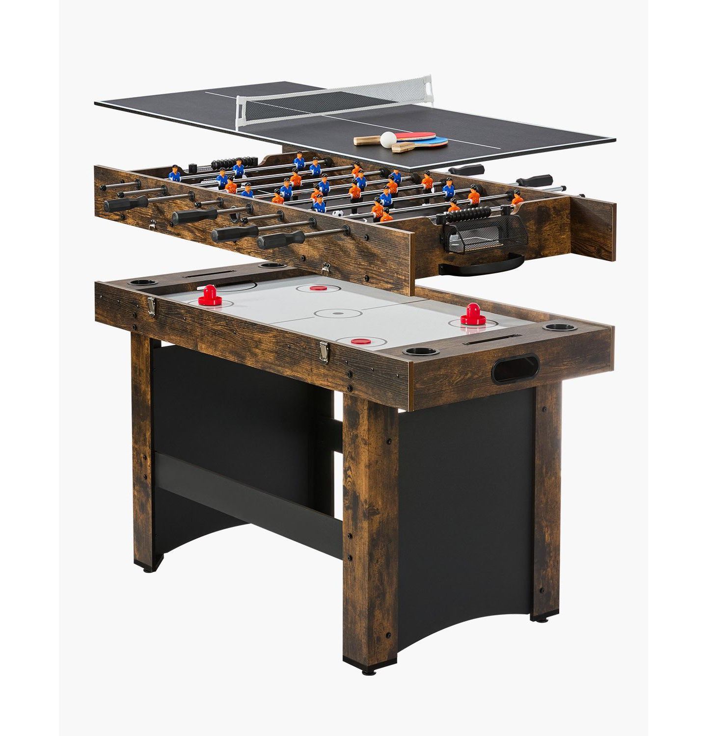 Детская игрушка SUGIFT 3-in-1 Air Hockey, Foosball, and Table Tennis Game Table with Built-in Blower Motor, Ages 5+, цвет: Коричневый — фото 11
