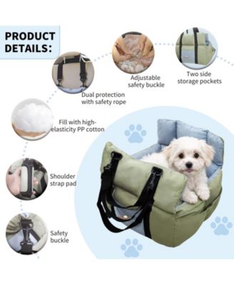 Dog Car Seat for Small Dogs Travel Safety Pet Seat Waterproof with Storage Pockets Green