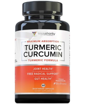 Turmeric Capsules with Bioperine Black Pepper, Antioxidant Support for Healthy Joints and Inflammation Relief, 60 ct