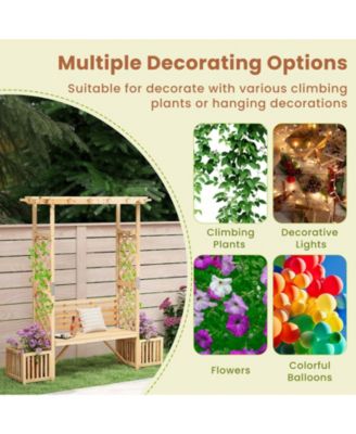 Patio Garden Bench Arbor Arch with Pergola Planting Box Side Trellis for Vines