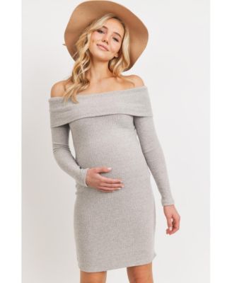 Women's Ribbed Off Shoulder Long Sleeve Bodycon Maternity Dress