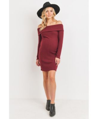 Women's Ribbed Off Shoulder Long Sleeve Bodycon Maternity Dress