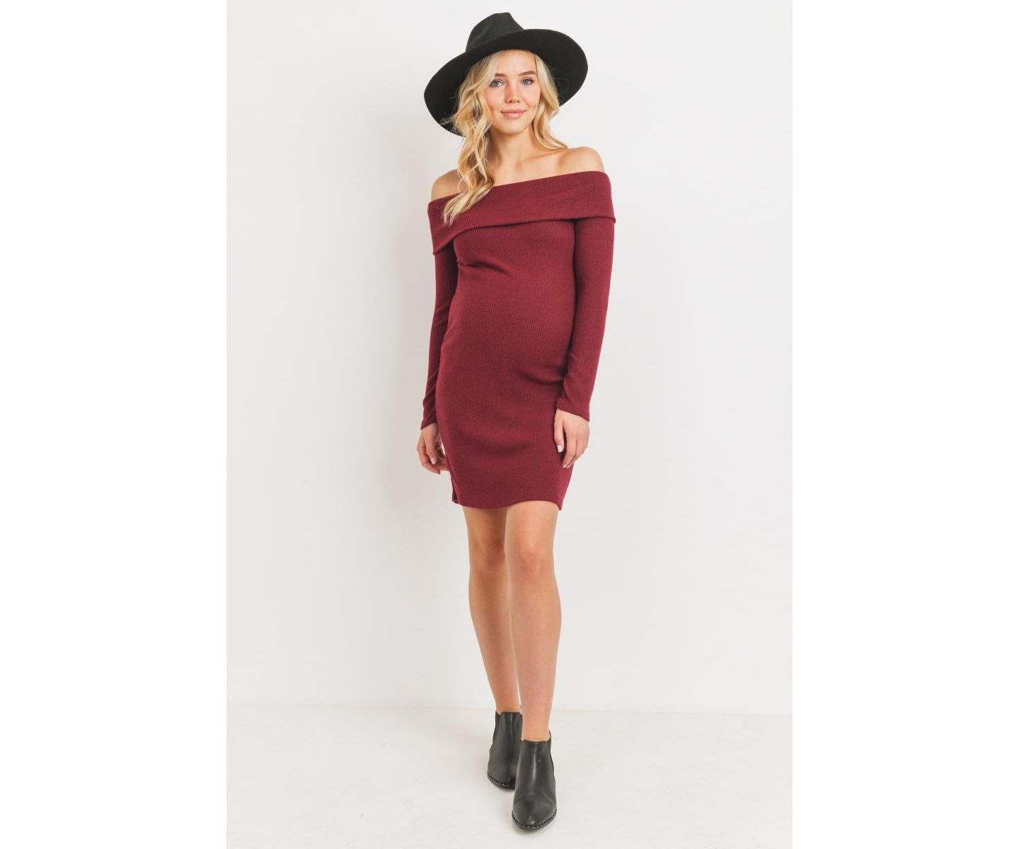 Женское платье Hello Miz Ribbed Off Shoulder Long Sleeve Bodycon, цвет: Бордовый — фото 4