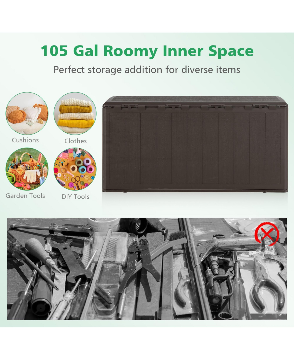 Costway 105 Gallon Outdoor Resin Deck Box All Weather Lockable Storage Container