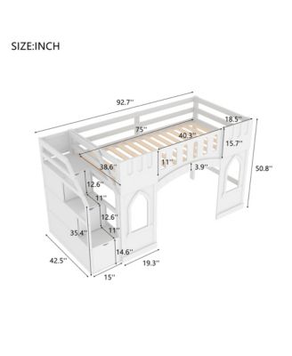 Twin Size Loft Bed with Storage Staircase and Window