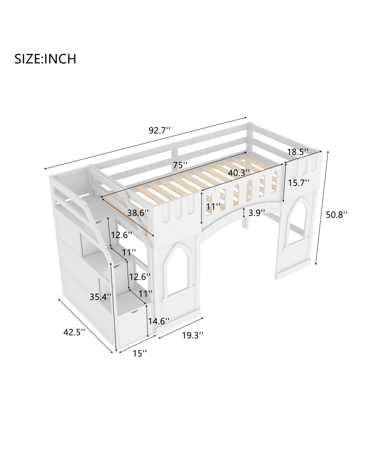 Boyel Living Twin Loft Bed with Storage Staircase and Window