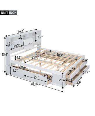 Queen Size Platform Bed with Storage Headboard and 8 Drawers