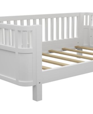 Twin Size Wood Platform Bed for Kids with Low Profile and Safety Rails, White (Patented Design)