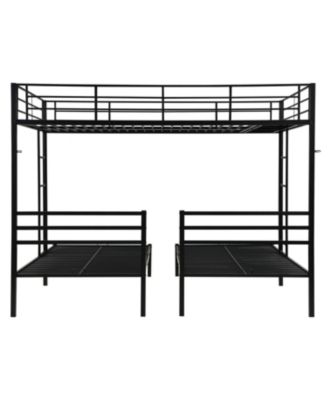 Full Over Twin Over Twin Triple Bunk Bed, Metal Frame Bunk Bed with Vertical Ladder & Safety Rails