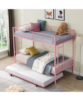 Twin Over Twin  Metal Bunk Bed with Safe Stairs