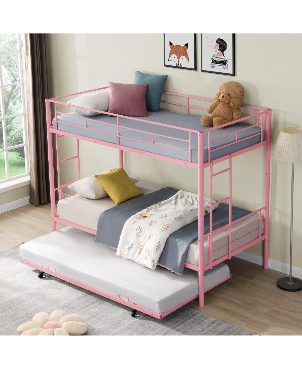Boyel Living Twin Over Twin Metal Bunk Bed with Safe Stairs