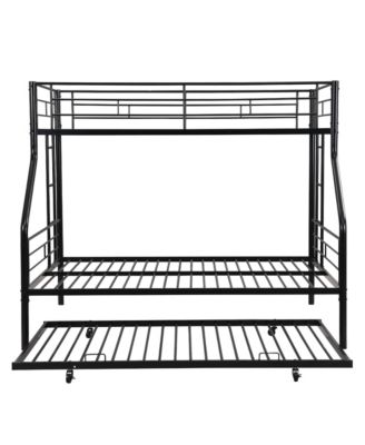 Twin Over Full Metal Bunk Bed with Trundle Black, No Box Spring Needed, Easy Assemble