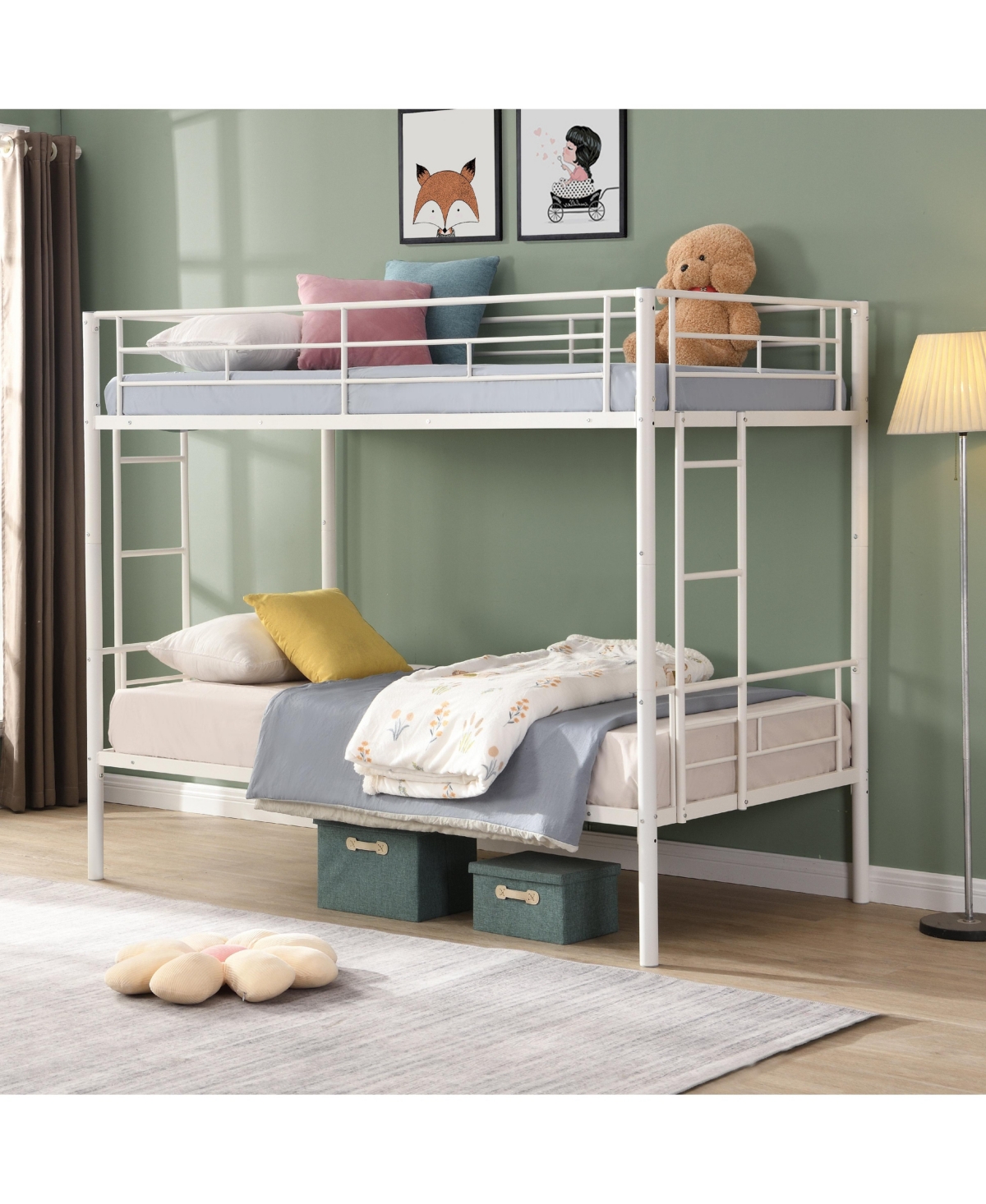 Boyel Living Metal Bunk Bed Twin Over Twin, No Box Spring Needed, Easy Assemble