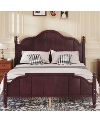 Queen Size Wooden Bed Frame with Headboard Vintage Platform Bed with Slats Support Easy Assembly