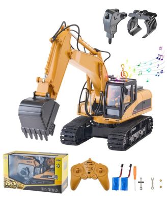Remote Control Excavator Toy, 1:14 Scale RC Construction Vehicle with Metal Shovel and 15 Channels