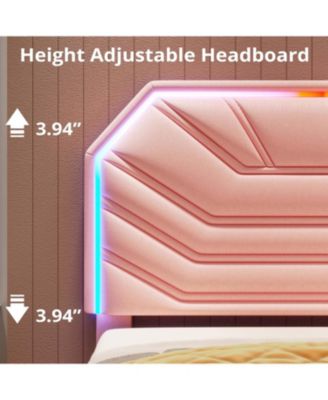 Twin Bed Frames with LED Light Headboard, Upholstered Modern Cama Twin Platform Bed Frame with Heavy Duty Supports, No Box Spring Need, Pink