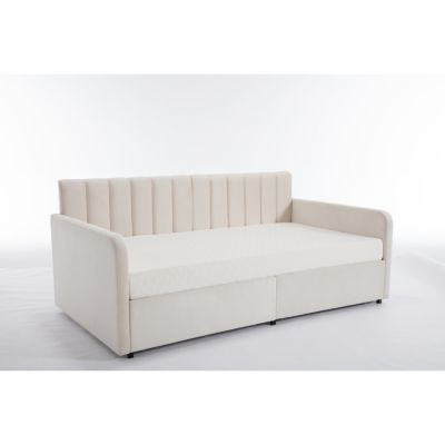 Upholstered Velvet Daybed, Twin, Ivory