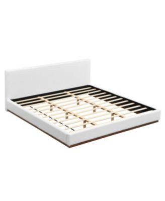 Elegant White Fabric Upholstered King Bed with Solid Wood Base